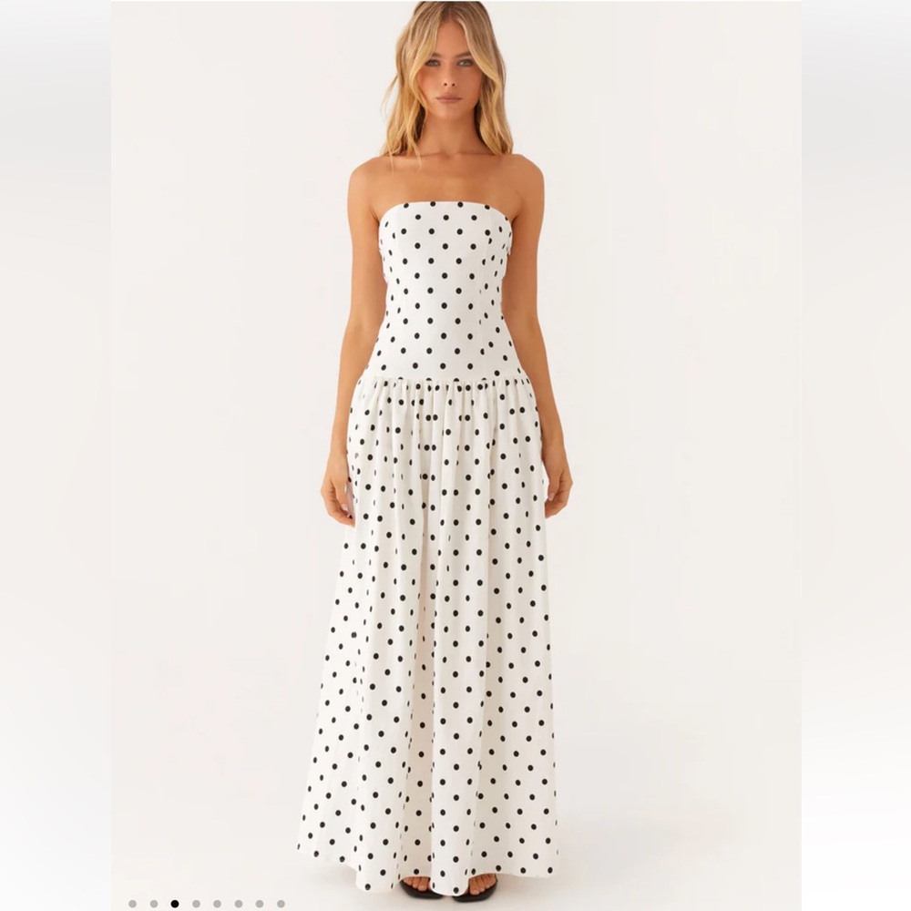 Peppermayo Andorra Elegant White Polka Dot Strapless Dress